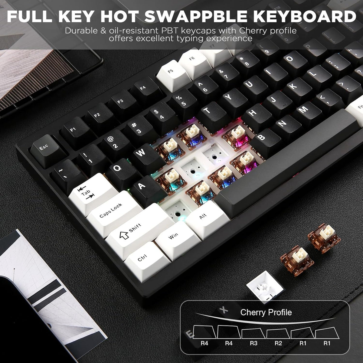 YUNZII AL80 Wireless Mechanical Keyboard,Full Aluminum CNC, Smart LCD Display,Hot Swappable Gasket Mount 75% Layout with Knob,BT/2.4G/USB-C,QMK/VIA Support for Win/Mac (Black, Cocoa Cream V2 Switch)