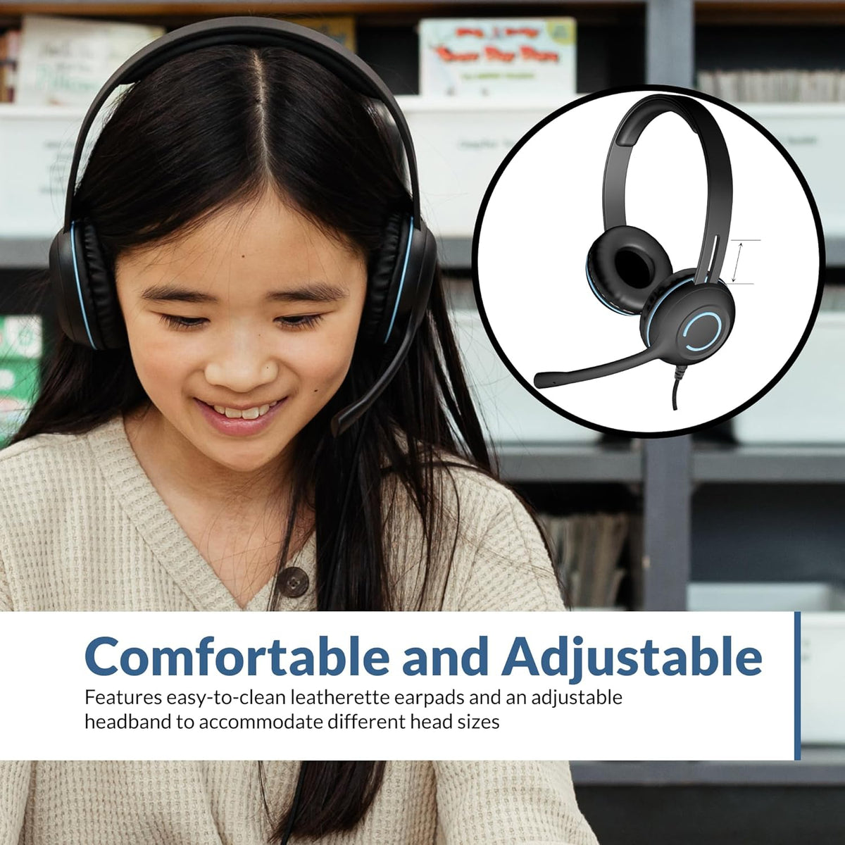 Cyber Acoustics USB-C Stereo Headset (AC-5014-10) – Durable, Crisp, and Clear Communication in Classrooms and at Home; in-Line Controls for Volume and Mic Mute - 10 Pack