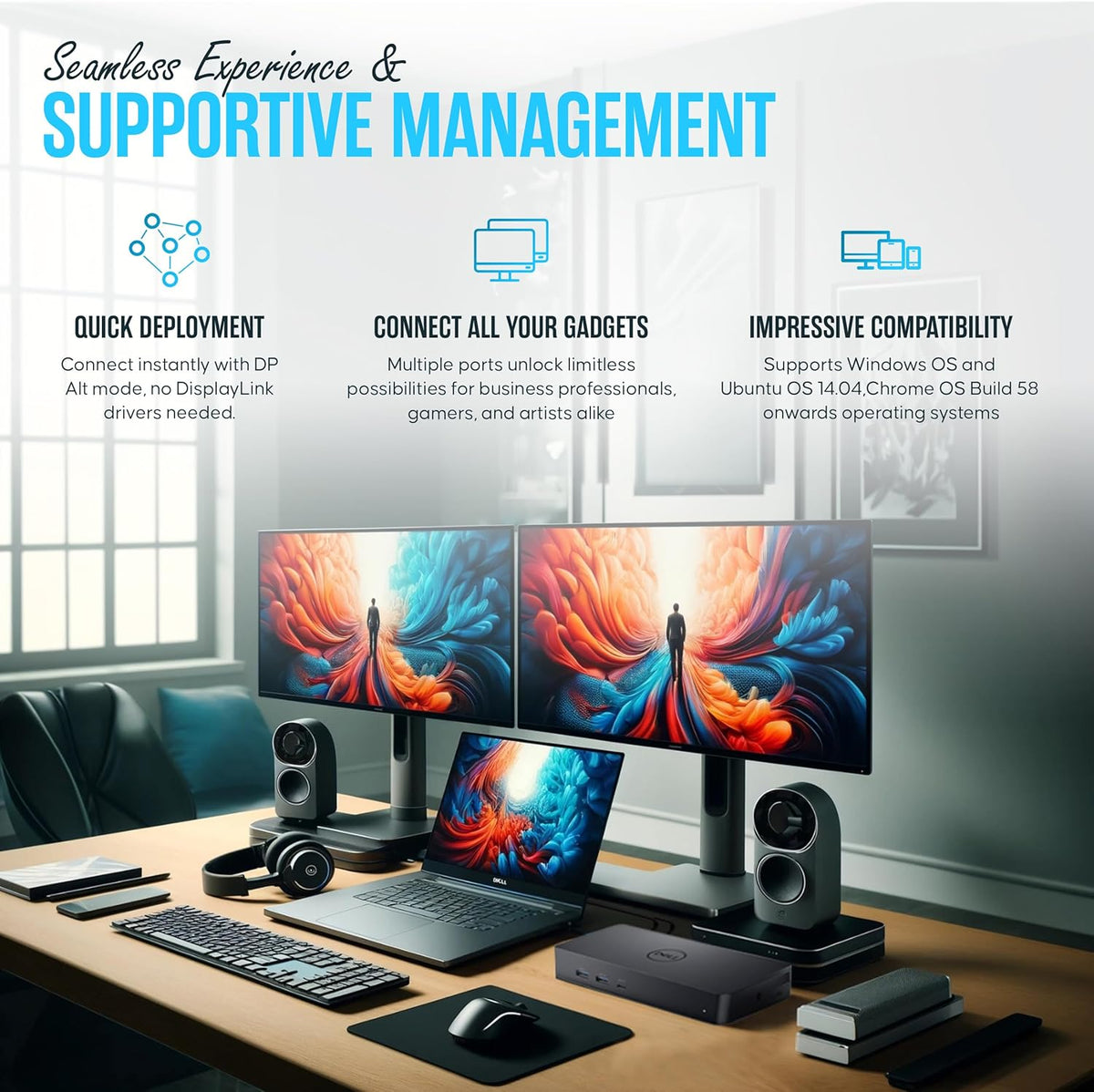 Dell D6000S Universal Docking Station USB C with 130W, HDMI & DP Cable (Renewed)