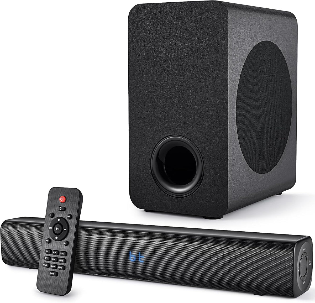 Sound Bar Speakers Bluetooth Wireless, TV Speakers Sound Bar Subwoofer, Home Theater Surround Sound Bar HDMI(ARC) Optical AUX USB 2.1ch Home Audio Sound System TV PC Wall Mount, Ebblack