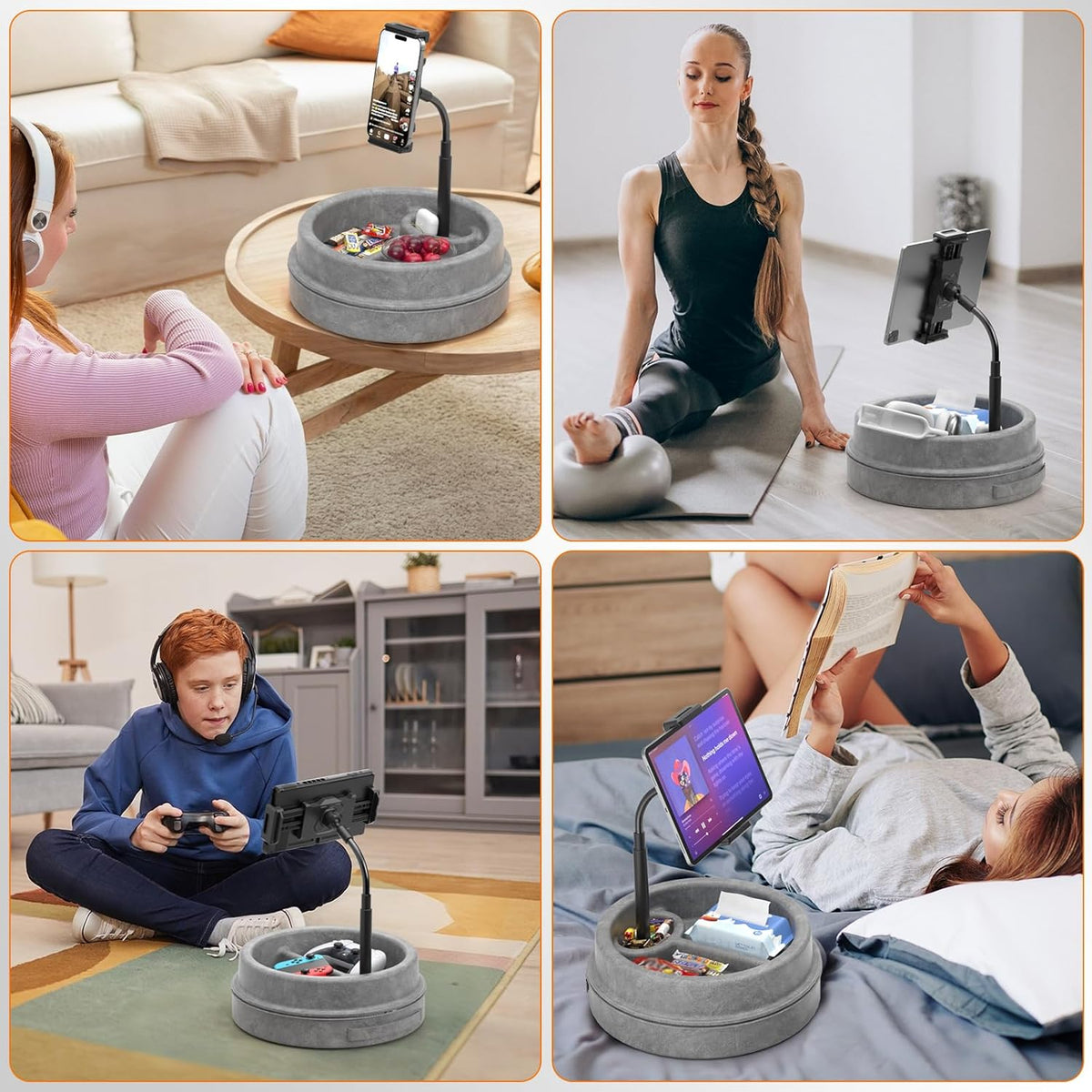 KDD Tablet Pillow Stand for Lap, Multi-Angle iPad Stand with Storage Tray - 360° Rotating Clip Gooseneck Tablet Soft Pad Dock for Bed and Desk Compatible with iPad Pro 12.9, Air Mini, Phone, E-Reader