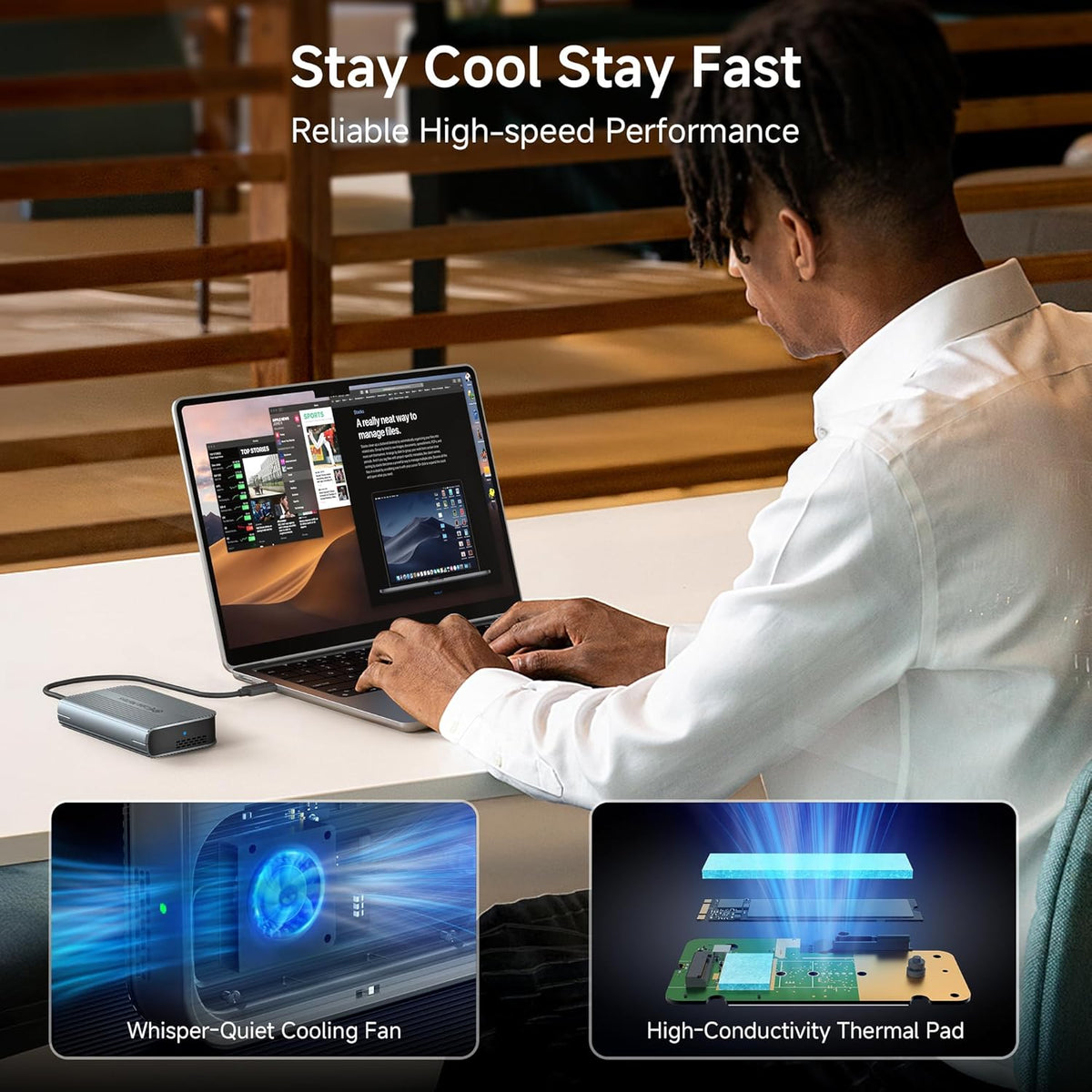Cable Matters 40Gbps Portable USB4 / Thunderbolt 4 SSD Enclosure for M.2 NVMe SSD - Up to Read:3800MB/s, Write:3600MB/s, NVMe Enclosure, Tool-Free, Intelligent Cooling, Thunderbolt 4/5 Compatible