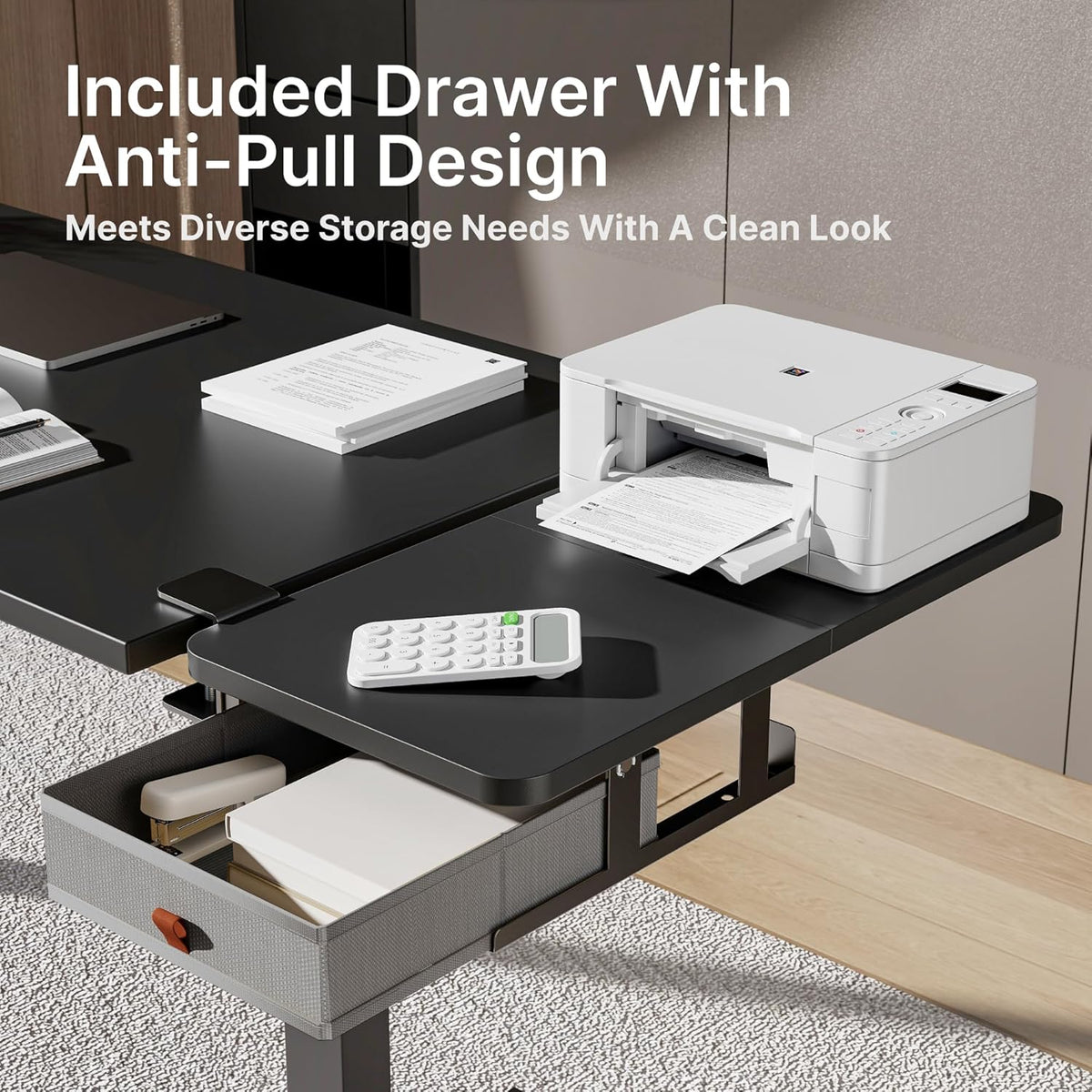 Desk Extender Tray, 24" x 12" Clamp On Desk Shelf, Desk Extension with Storage Drawer, Table Desk Arm Rest, Clamp On Keyboard Tray for Office and Home, Workstation Organizer, Medium, Black