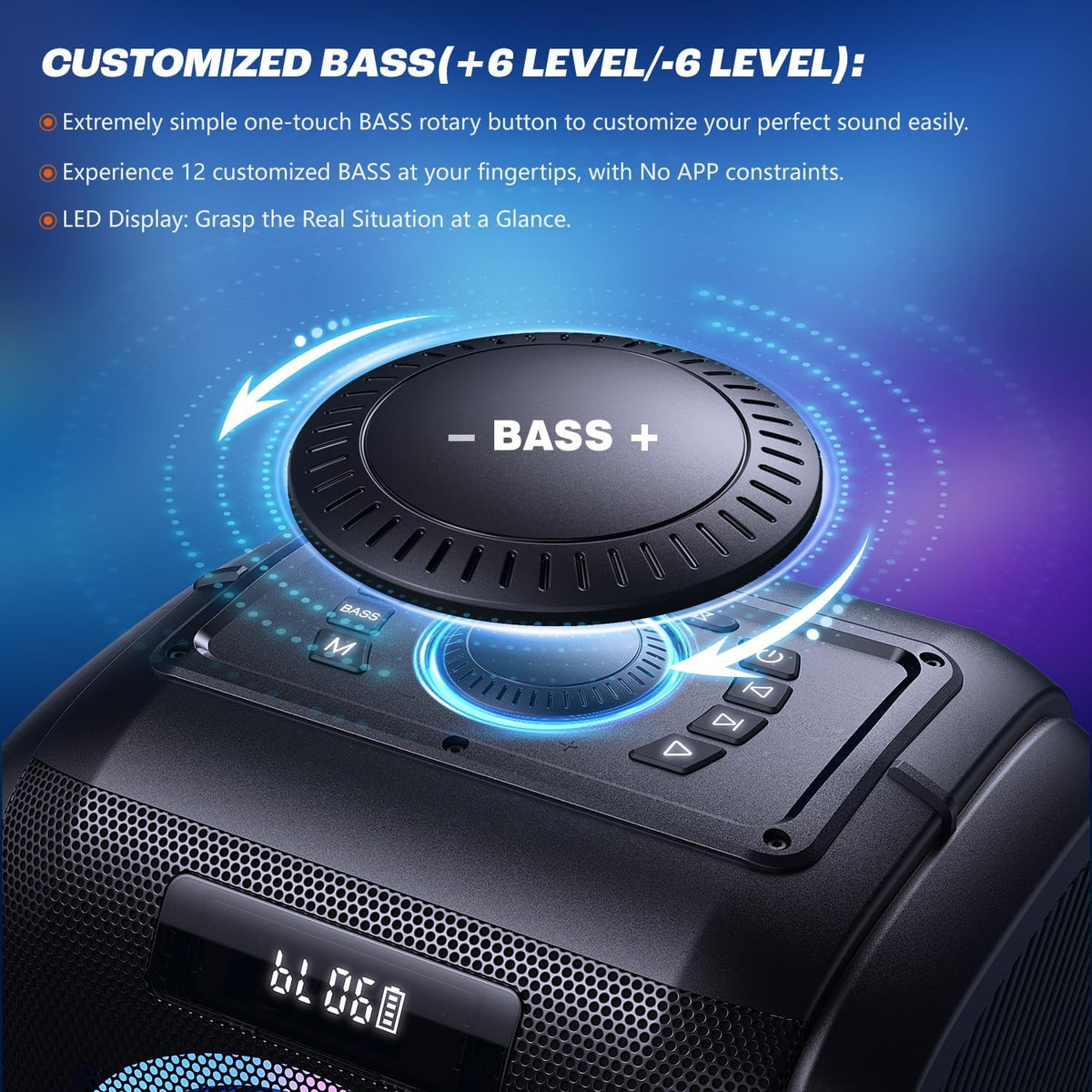 W-KING 270W PEAK Party Large Bluetooth Speaker Loudest Boom Box/12 Custom Bass/Massive 125dB 6.5''x2 Subwoofer Deepest Bass, Big Portable Speaker Wireless, IPX5/MIC&GTR in/USB/TF/AUX,Removable Battery