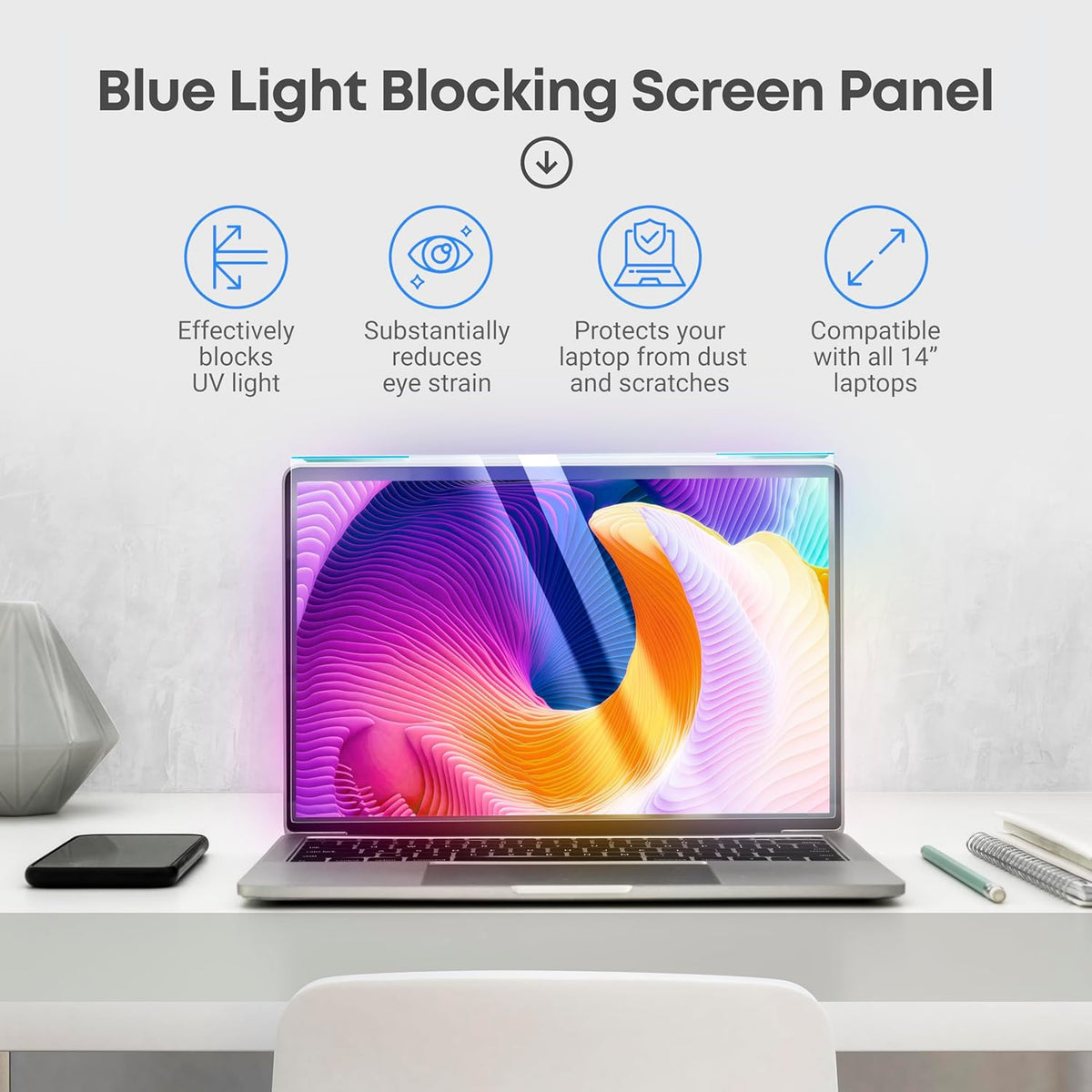 VINTEZ Blue Light Screen Protector for 14 Inch Computer Monitor and Laptop – Anti-UV Blue Light Blocking Film for Desktop PC, Eye Protection Filter, 12.6" x 8.1", 1 Pack