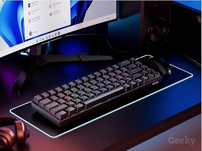 Geeky GK65 65% | Hot Swappable Mechanical Gaming Keyboard | 68 Keys Multi Color RGB LED Backlit for PC/Mac Gamer | ANSI US American Layout (Black Mechanical Red)