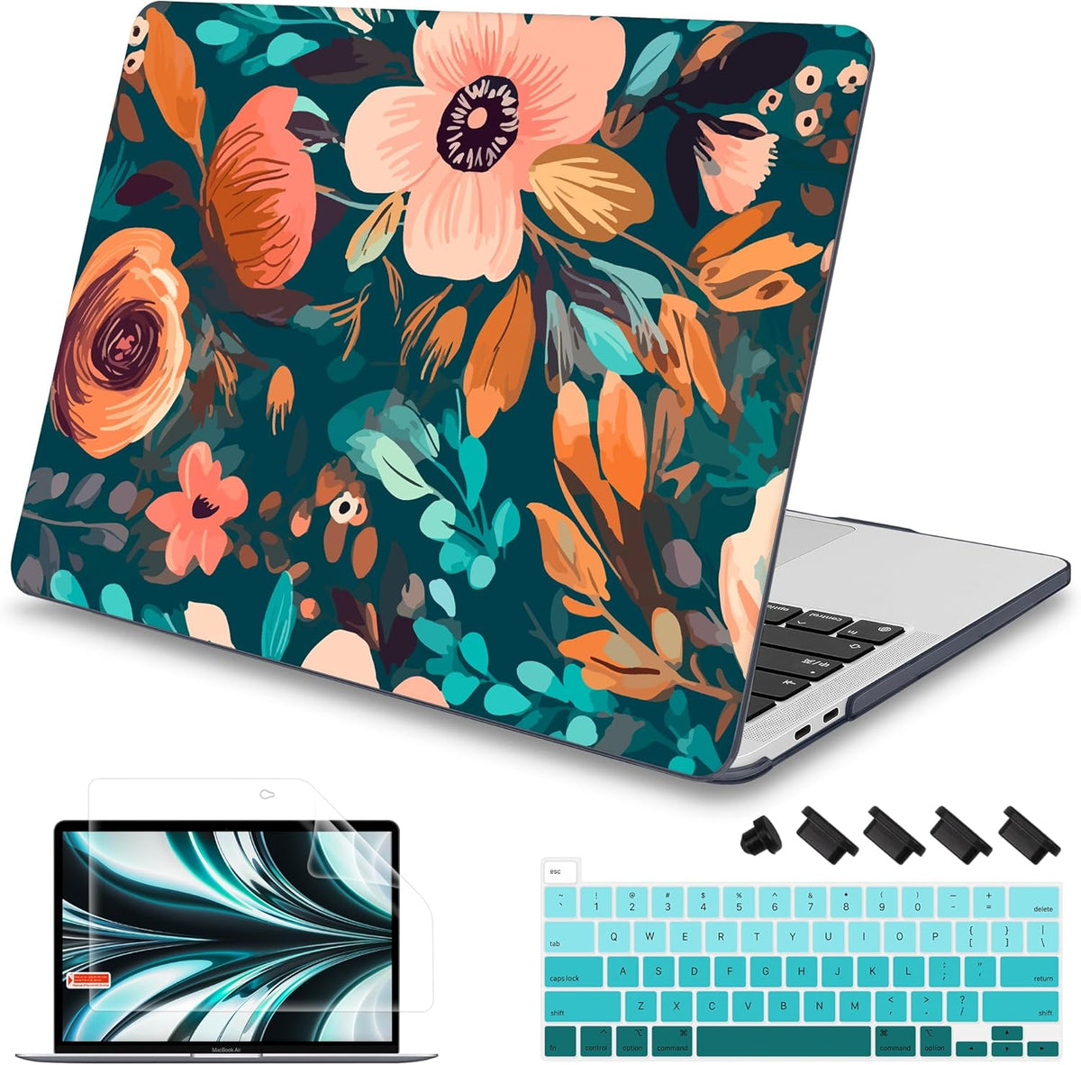 Mektron Case for MacBook Pro 16 Inch A2141 Cover 2019 Release 16" with Liquid Retina Display/Touch ID, Plastic Hard Shell with Keyboard Skin & Screen Protector & Dust Plug, Abstract Florals