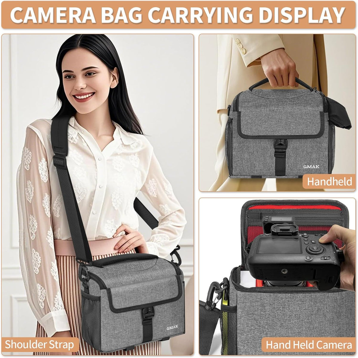 GMAK 9'' 4.7'' 7.5'', Camera Bag for Photographers, Anti-shock Camera Shoulder Bags with Water-resistant Rain Cover