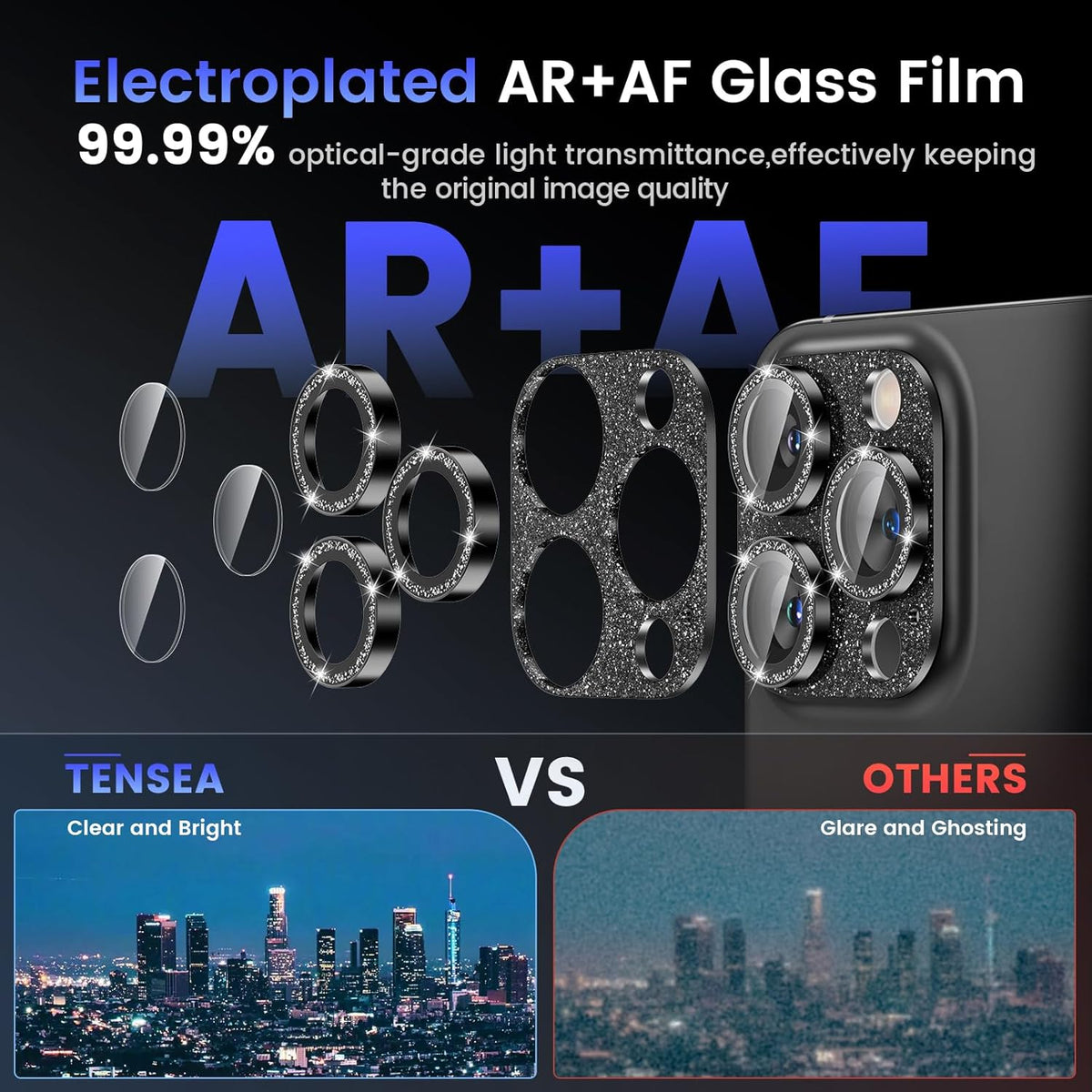 Tensea for iPhone 16 Pro/iPhone 16 Pro Max/iPhone 15 Pro/iPhone 15 Pro Max Camera Lens Protector, Metal Aluminum Alloy Tempered Glass Cover Camera Screen Protector Accessories, Case Friendly