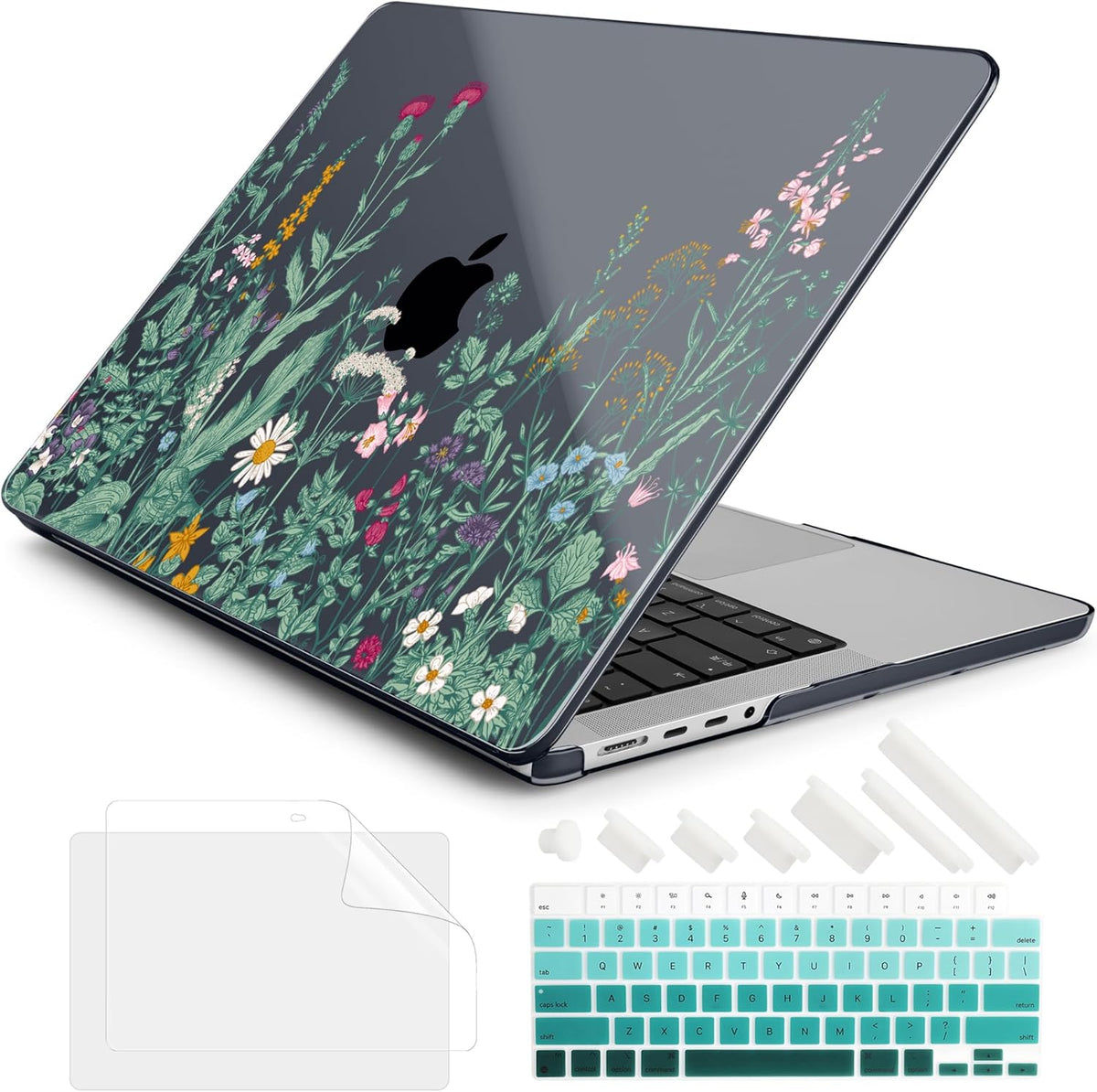 DONGKE for M4 MacBook Pro 16 Inch Case 2024 2023 2021 A3403 A3186 M3 A2991 M2 A2780 M1 A2485 Pro/Max Chip, Plastic Hard Shell Case & Keyboard Cover for Mac Pro 16 with Touch ID, Black Garden Florals
