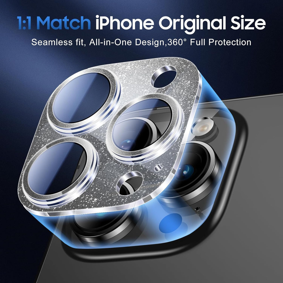 UniqueMe 3 Packs Compatible for iPhone 14 Pro Max/iPhone 14 Pro Camera Lens Protector Acrylic [Not Glass],[Case Friendly][Scratch-Resistant][Night Shooting Mode]-Glitter Black