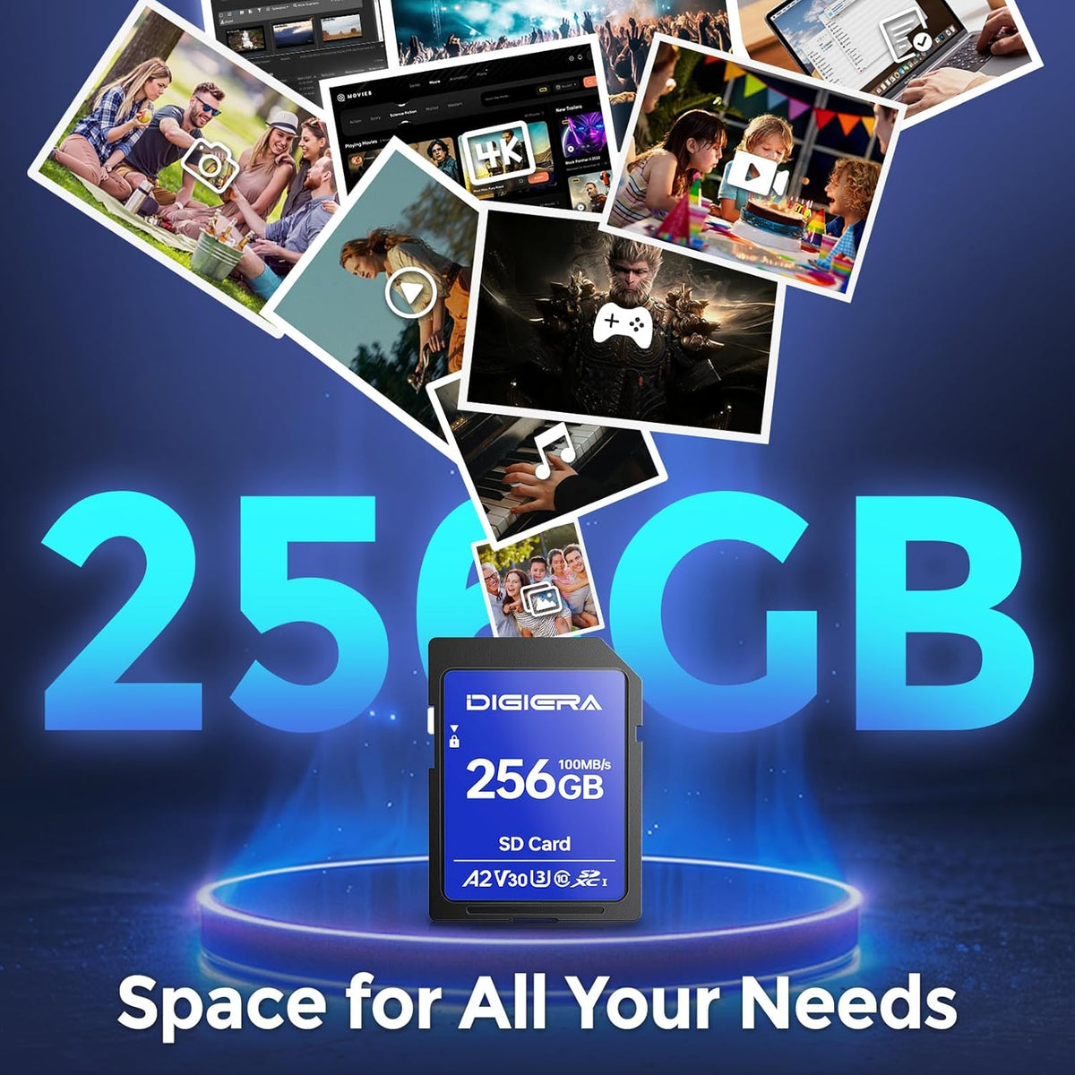 256GB CS100 SDXC UHS-I Memory Card - up to 100MB/s, C10, U3, V30, 4K UHD, SD Card for Computers, Digital Cameras, Home Theatre Devices, Car Navigation Systems (1 Pack)