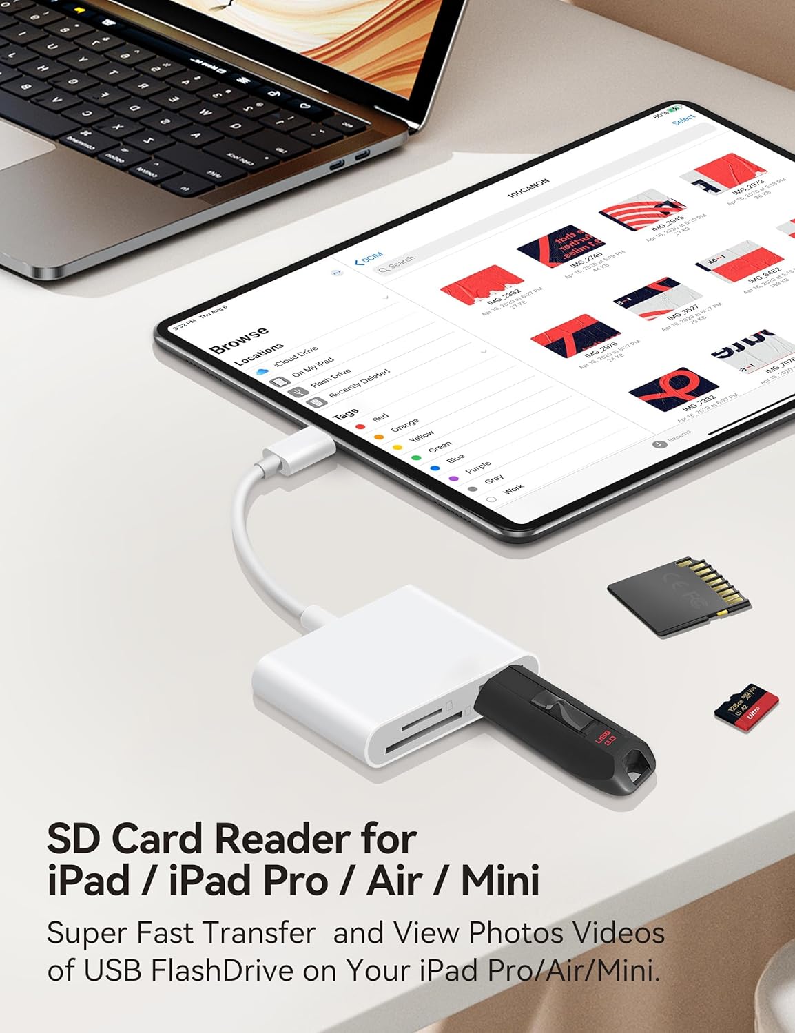 USB C to SD Card Reader, BnmxTek SD Card Adapter with SD MicroSD USB 3 Ports, USBC Memory Card Reader for iPhone 15 16, iPad, Mac, MacBook Pro/Air, Android and More USB-C/Type C Devices