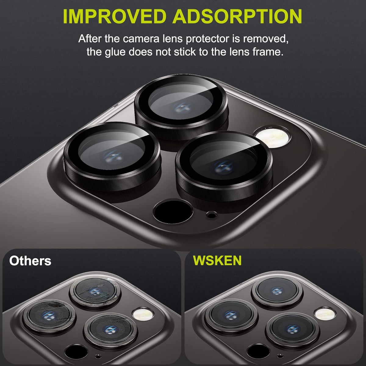 WSKEN for iPhone 14 Pro/iPhone 14 Pro Max Camera Lens Protector,[Night Shooting Mode] HD Tempered Metal Glass Camera Screen Protector Cover Film Accessories, Black