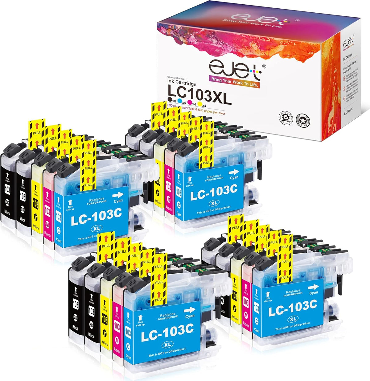 ejet Compatible Ink Cartridge Replacement for Brother LC103XL LC103 XL LC101 LC 101 for MFC-J870DW MFC-J6920DW MFC-J6520DW MFC-J450DW MFC-J470DW Printer (8 Black, 4 Cyan, 4 Magenta, 4 Yellow, 20 Pack)