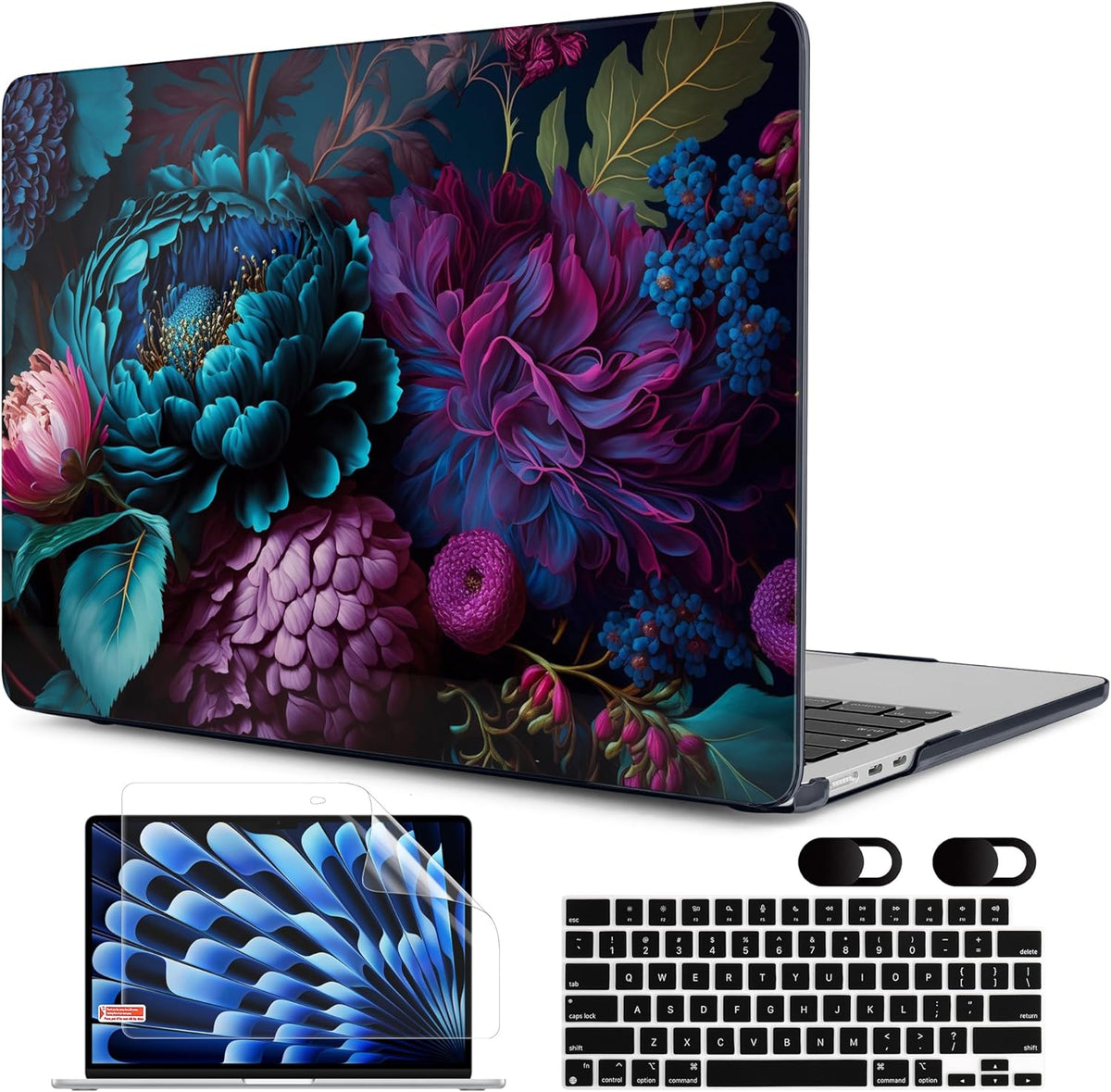 MEEgoodo Case for M4/M3/M2 MacBook Air 13.6 inch Case 2025 2024 2022, Fit Model A3240/A3113/A2681, Laptop Hard Shell with Keyboard Cover Compatible with MacBook Air 13 inch, Beautiful Fantasy Flower