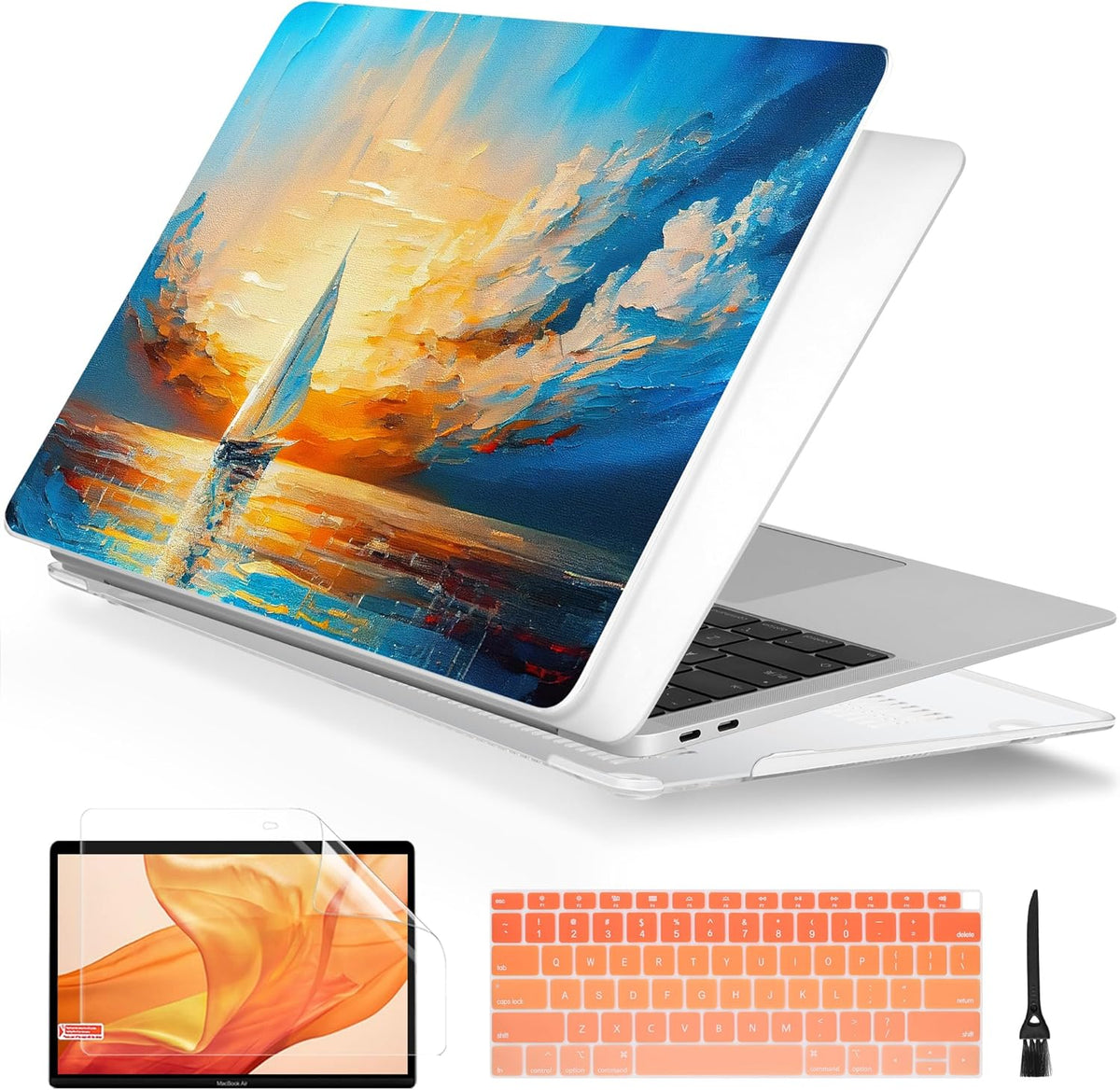 Batianda Design Case for M1 MacBook Air 13 Inch Model A2337 A2179 A1932 2021 2020 2019 Release,3D Painted Landscape Series Hard Shell with Keyboard Cover & Screen Protector, Sail