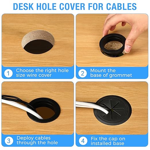 BOPOREAE 2 Pcs Desk Grommet 2-3/8" (60mm), Desk Hole Cover for Cables