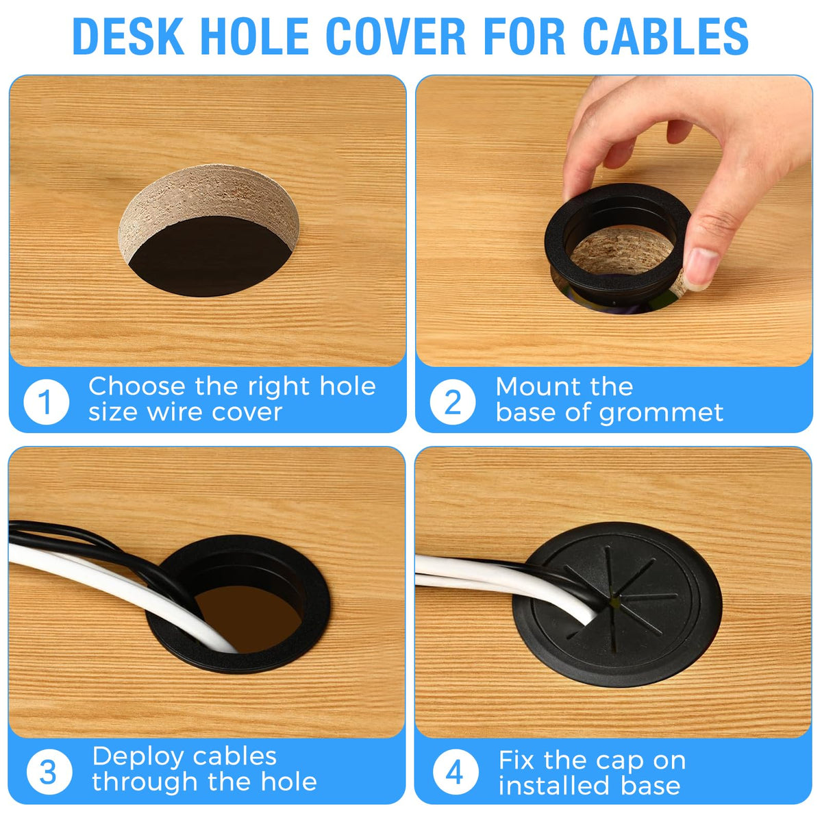 BOPOREAE 8 Pcs Desk Grommet 2" (50mm), Desk Hole Cover for Cables
