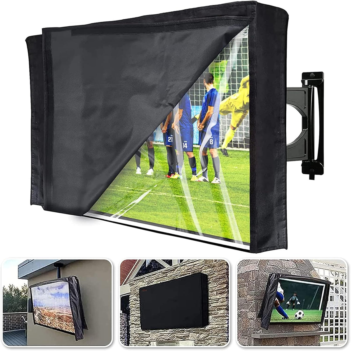 52-55 Inch 600D Outdoor TV Cover with Clear Scratch Resistant Front Flap + Bottom Cover, HOMEYA Weatherproof