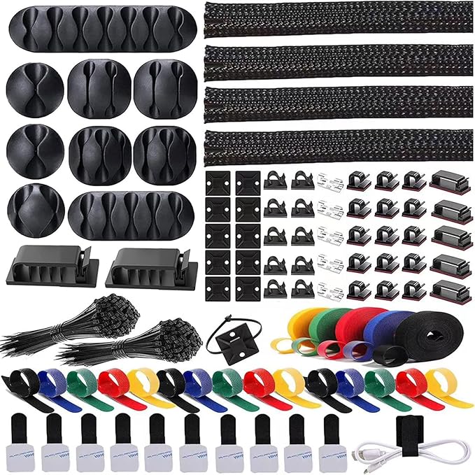 ELII 300PCS Cable Management Kit,4 Cable Sleeve 35 Cable Clips