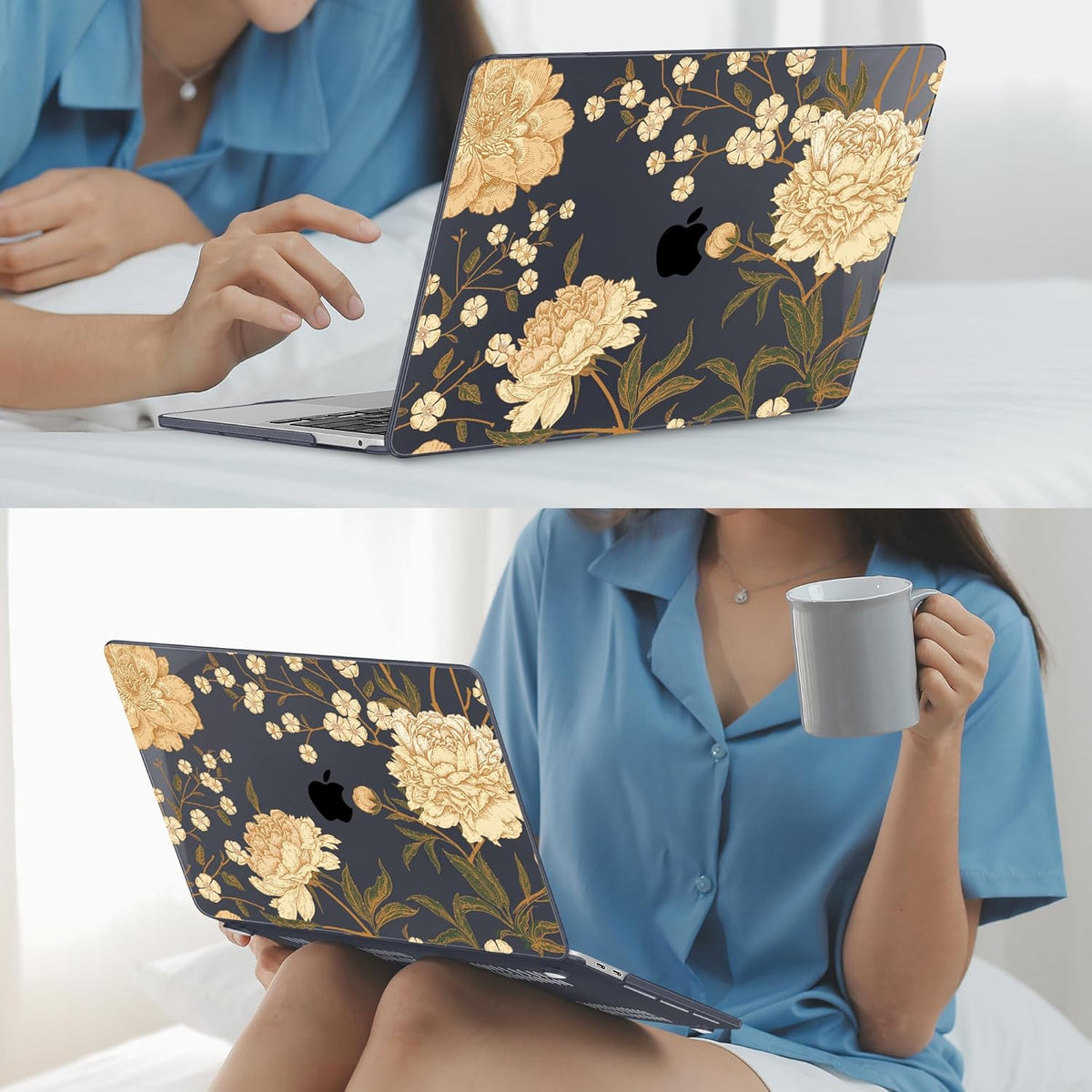 Mektron for MacBook Pro 13-inch Case 2022 2021 2020 Release A2338 M2 M1 A2289 A2251, Printed Plastic Hard Shell Cover for New MacBook Pro 13.3-inch Touch Bar Fits Touch ID，Peony Flowers C186