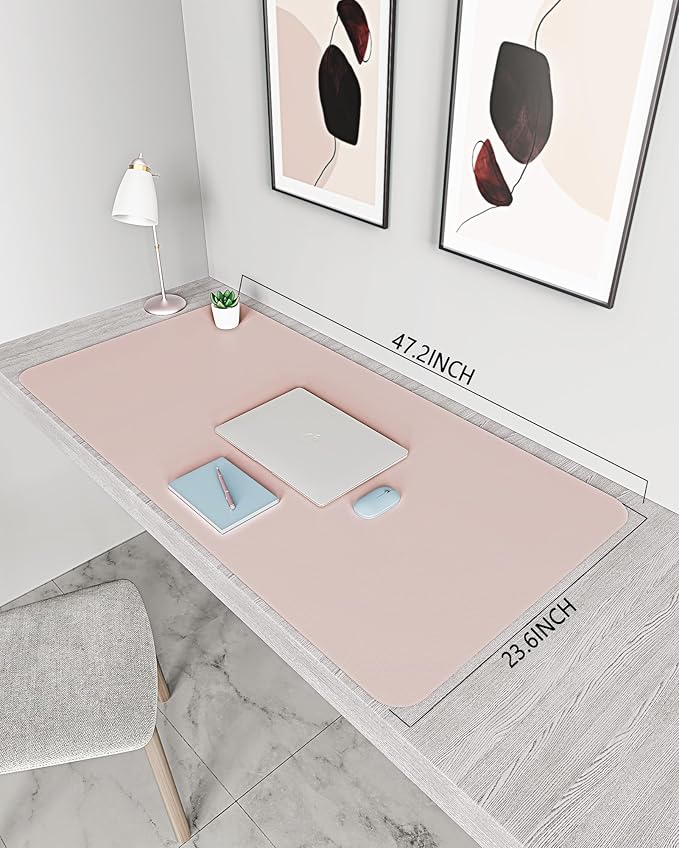 YSAGi Non-Slip Leather Desk Pad XL Size, Waterproof Laptop Computer Desk Keyboard Mat, Table Protector Blotter Mat, Large Mouse Pad for Office/Work/Home/Decor(Pink, 47.2" x 23.6")-No Band
