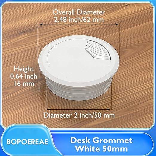 Desk Grommet 2" (50 mm), Desk Cord Hole Cover, White 2 Pcs