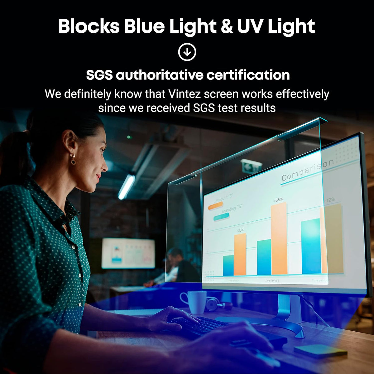 VINTEZ Blue Light Screen Protector for 23, 23.6, 23.8, 24 Inch Computer Monitor and Laptop – Anti-UV Blue Light Blocking Film for Desktop PC, Eye Protection Filter, 21.2" x 13.4", 1 Pack