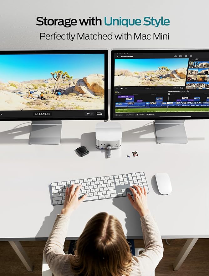MOVE SPEED mini M4 Dock Enclosure 10 in 1 Aluminum Stand Hub 10Gbps USB-C/A 4K60Hz HDMI SD/TF Reader Space-Saving Vertical Design