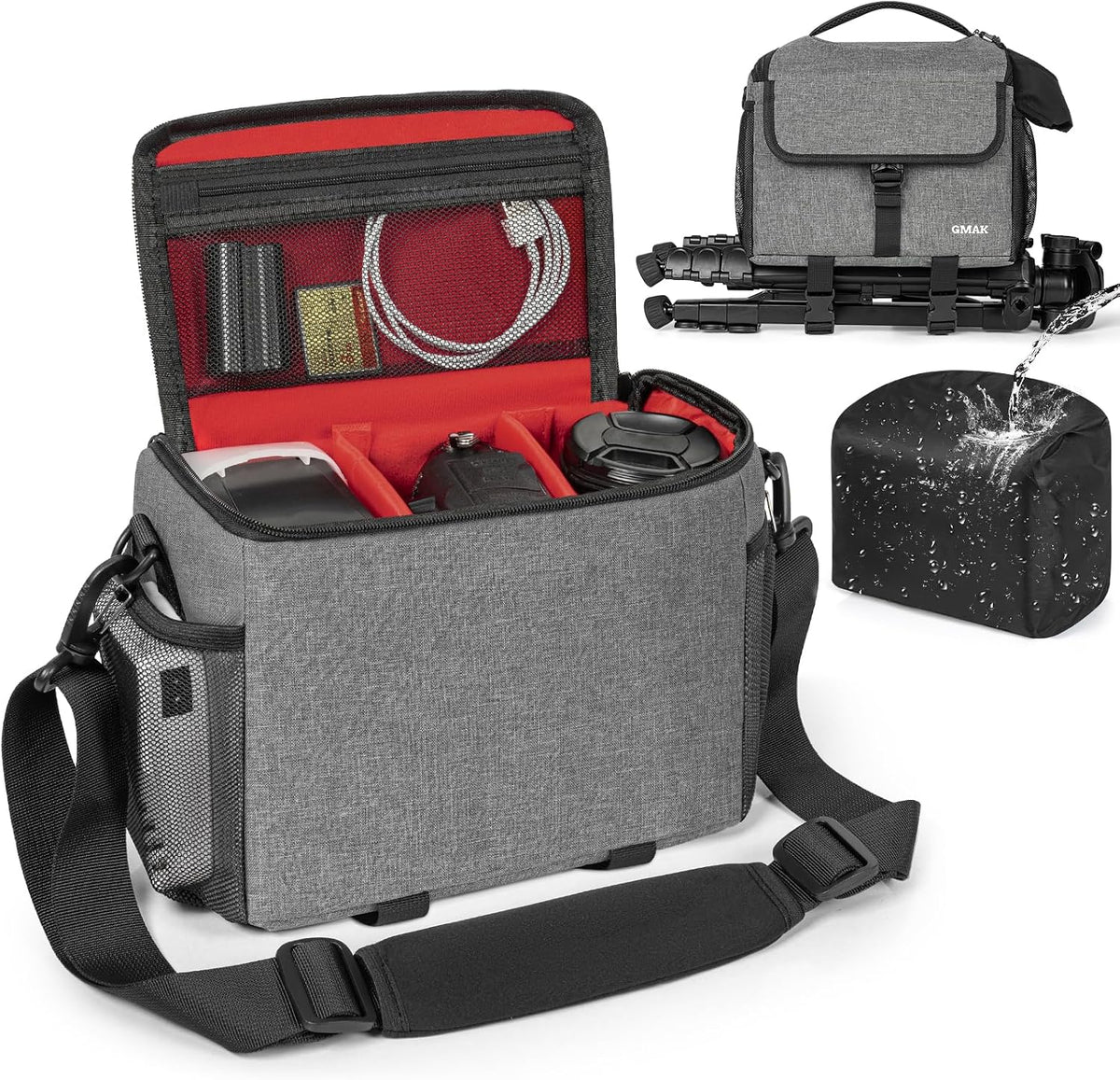 GMAK 9'' 4.7'' 7.5'', Camera Bag for Photographers, Anti-shock Camera Shoulder Bags with Water-resistant Rain Cover