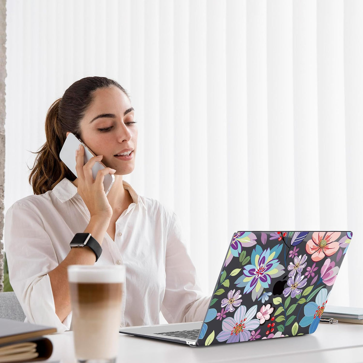 Teryeefi Case for M1 MacBook Air 13 inch 2020 2019 2018 fits Model A2337 A2179 A1932 with Retina Display & Touch ID, Plastic Hard Shell & Keyboard Cover & Screen Protector, Pretty Colorful Flower A004