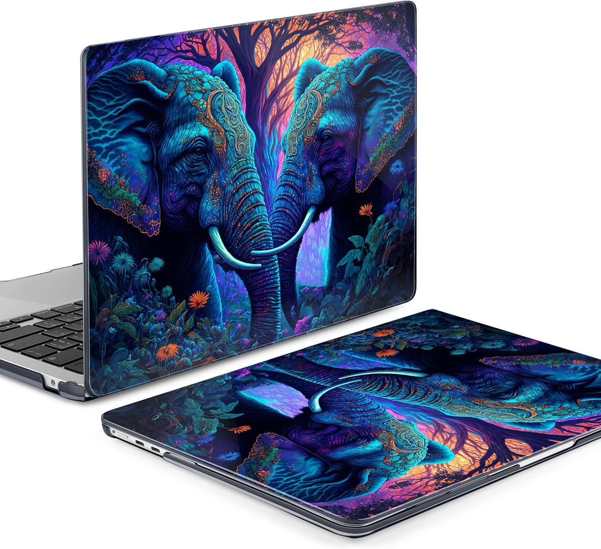 MEEgoodo Portable Electronic Device Cover for MacBook Air M3 M2 15.3 inch 2023-2024, Hard Case with Keyboard & Webcam Cover, Screen Protector, OTG Adapter, Elephants