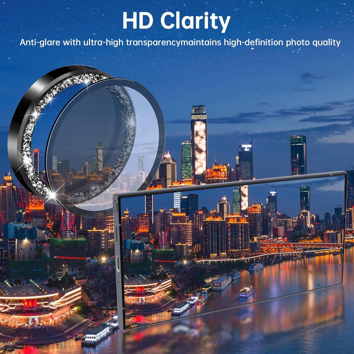 For Samsung Galaxy S23 Ultra Camera Lens Protector, Individual Lens Protector, Ultra HD 9H Tempered Glass Screen Protective Cover, Anti-scratch, Military Grade Drop Protection 2 Set. (Glitter Black, S23 Ultra)