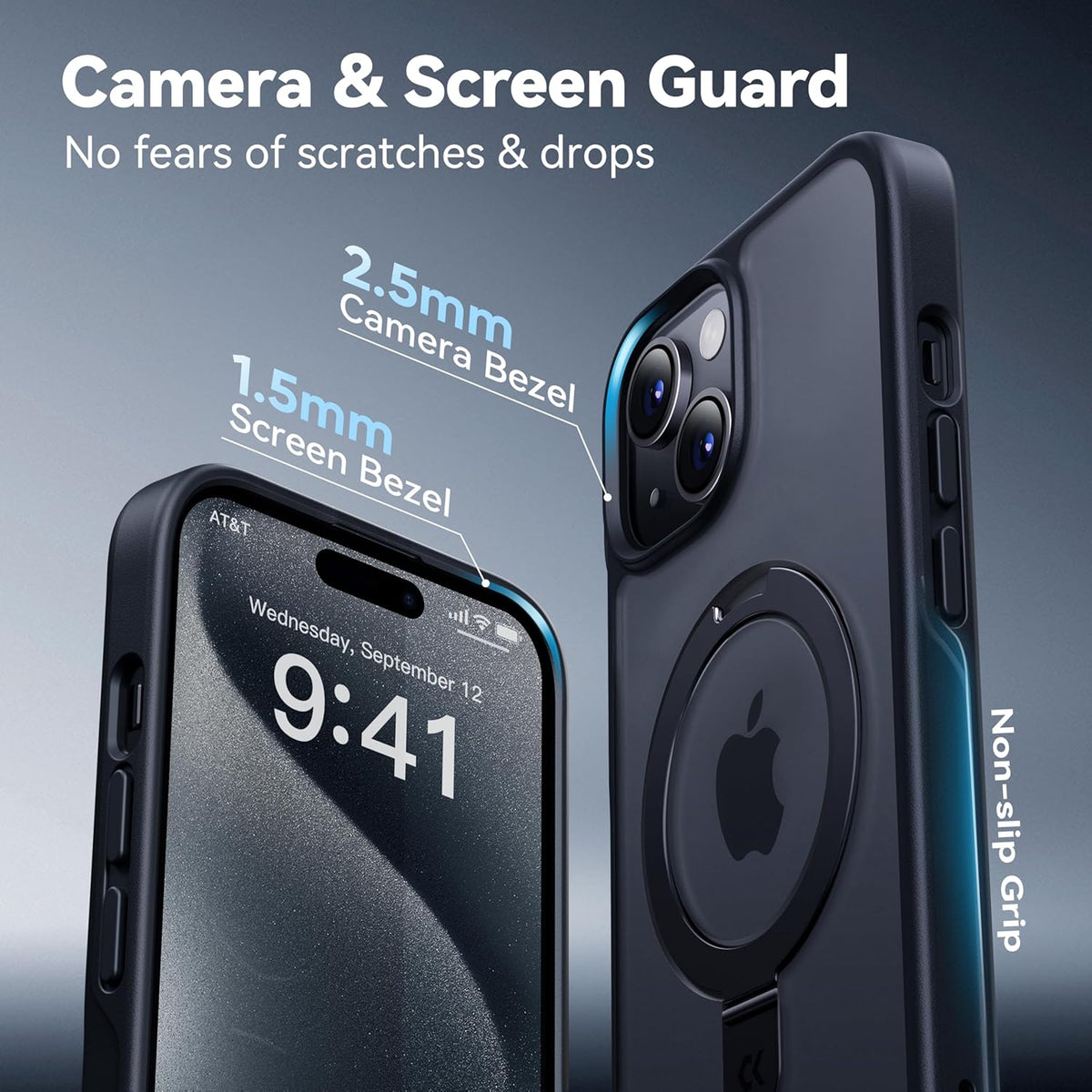 CASEKOO Designed for iPhone 15 Case with Magnetic Invisible Stand [Military Drop Protection] [Compatible with MagSafe] Shockproof Slim Translucent Matte Case 6.1 Inch, Black
