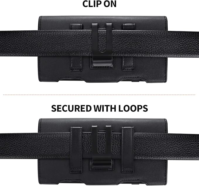 BECPLT for iPhone Air 17 Pro Max 16/15/14/13/12/11 Pro Max Holster Case Belt Clip Case Leather Holster Pouch Belt Case with Card Holder for Galaxy S25+ S24/S23/S22/S21 Plus -Black