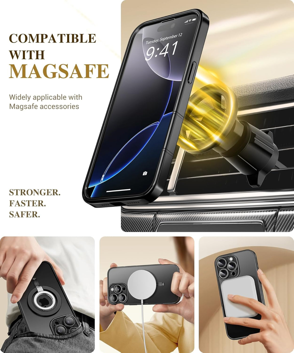 BERFY Magnetic for iPhone 16 Pro Case, Compatible with Magsafe, Built-in 9H Tempered Glass Screen Protector & Upgraded Camera Protection, Full-Body Plating Shockproof Phone Case for 16 Pro 6.3", Black