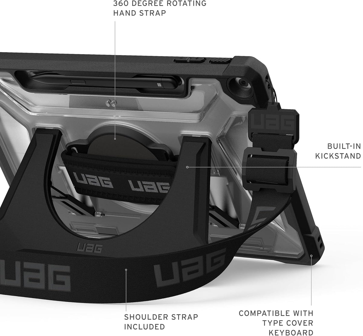 URBAN ARMOR GEAR UAG Designed for Microsoft Surface Pro 1st Edition 12" Case - Rugged Protective Cover with Multi-Angle Built-in Kickstand Pen Holder Hand Strap & Shoulder Strap, Plasma Ice/Black