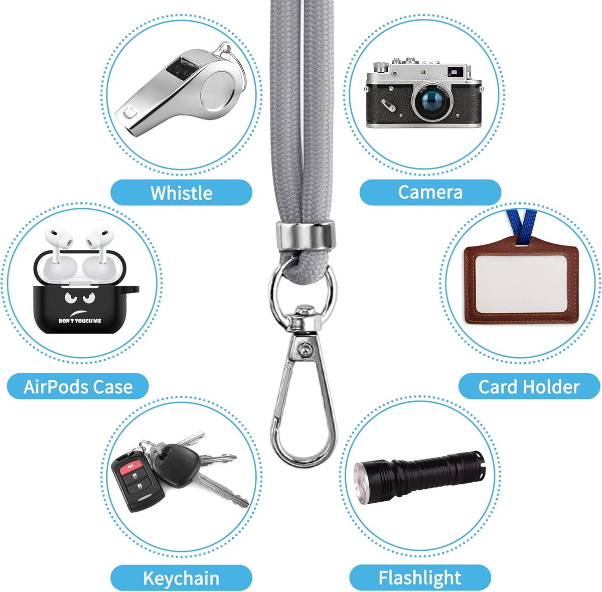 CACOE Phone Lanyard 2 Pcs-2 Pcs Adjustable Neck Strap,4 Pcs Patches,Universal Crossbody Multifuctional Cell Phone Lanyards Compatible with Most Smartphones(Black+Light Gray)