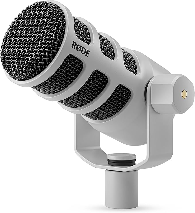 Rode PodMic USB Dynamic Broadcast Microphone (White) with On-Stage Stands MS7701B Tripod Mic Stand and XLR Cable