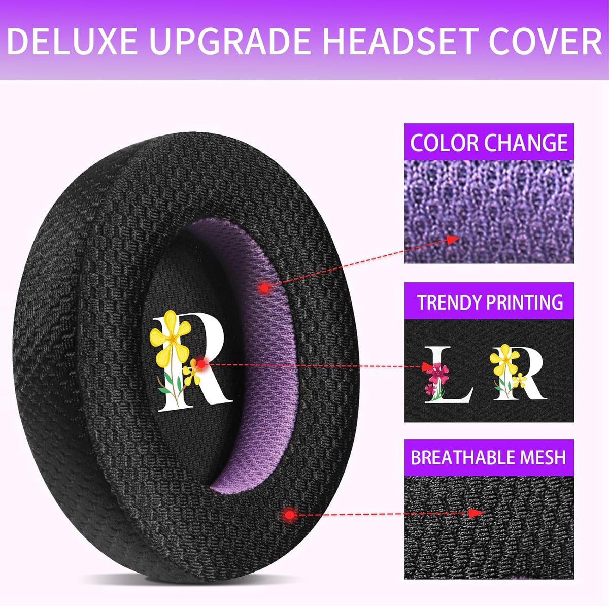 Breathable Mesh Replacement Earpads for SENNHEISER MOMENTUM3 in Black/Purple