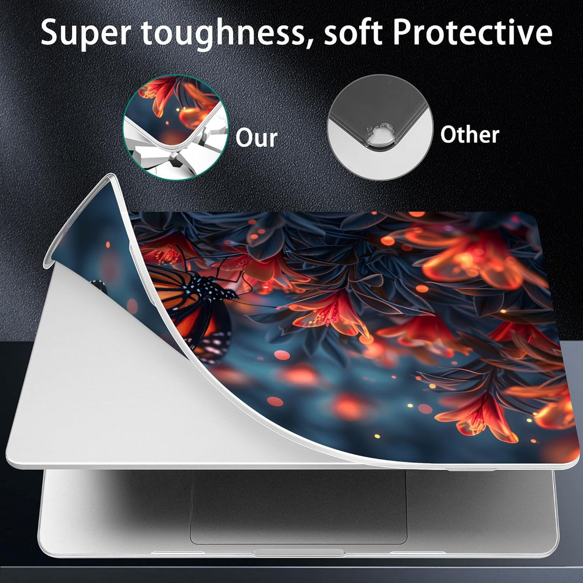 for MacBook Pro 16 inch Case 2021 2022 2023 2024 Release A3186 A3403 M4 A2991 M3 A2780 M2 A2485 M1 Pro/Max, Hard Shell Case with Screen Protector & Keyboard Cover, Butterflies Flowers