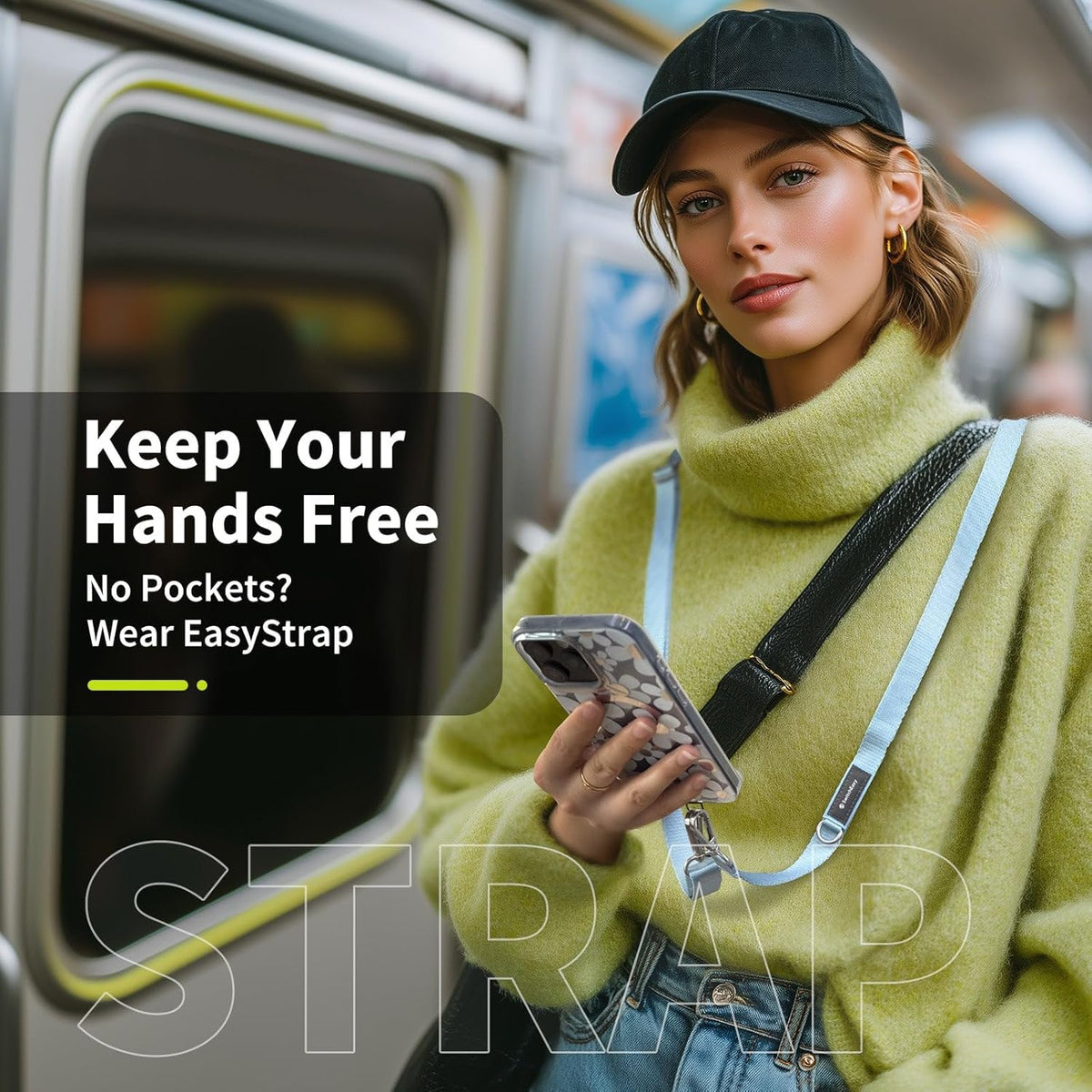 SWITCHEASY 20mm Adjustable Crossbody Phone Strap Compatible with Most Phones, Anti-Theft & Ant-Drop, Hands Free for Phone Lanyard Crossbody with Strap Card Phone Tether Tab - EasyStrap (Dark Black)