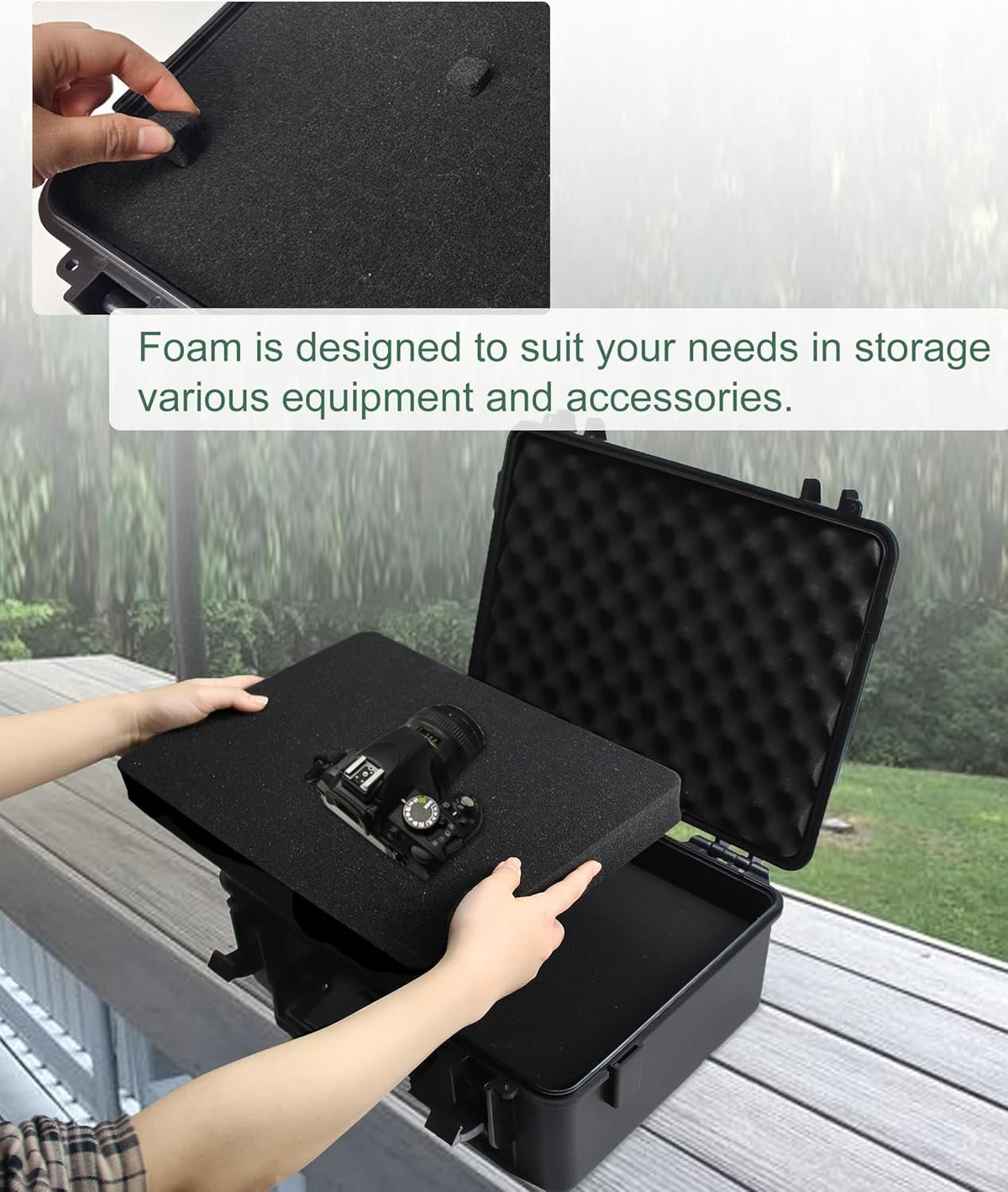Hard Case with Foam Camera Hard Case Large Waterproof Protective Case Travel Camera Cases Hard Shell Equipment Foam Case for Electronics, 16" L x 11.8" W x 6.5" H