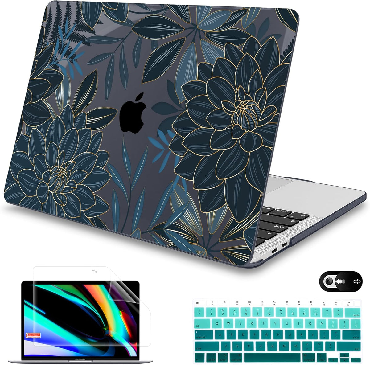 Mektron for MacBook Air 13 Case A1466/A1369 (2010-2017 Release), Snap-on Plastic Hard Shell Cover for MacBook Air 13.3 inch with Keyboard Cover, Dahlia Flower C035