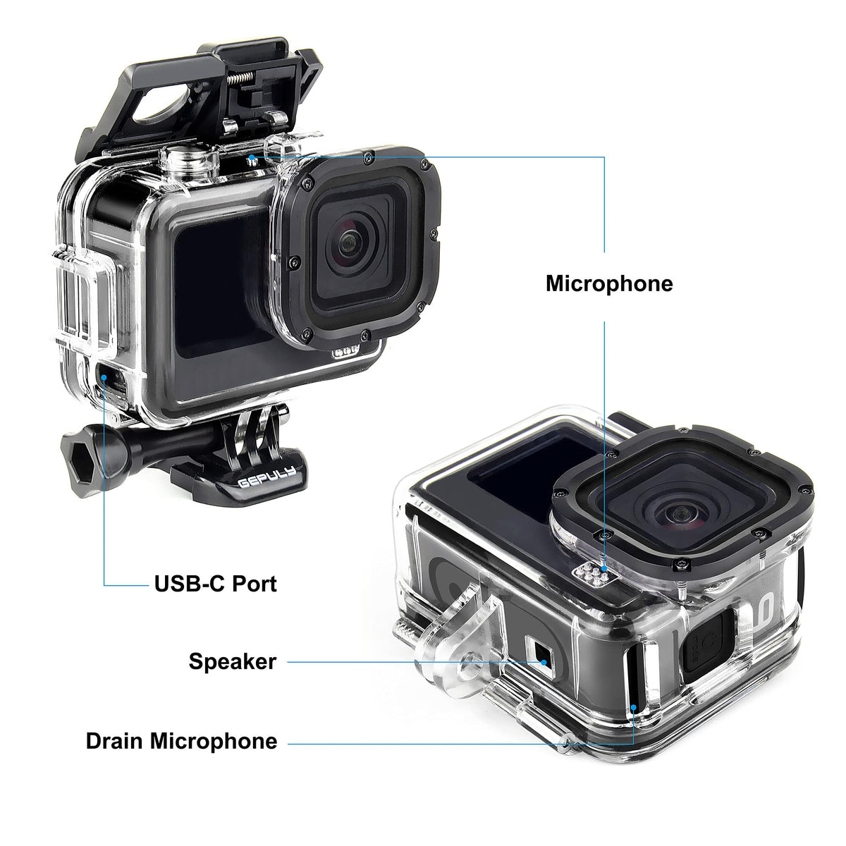 GEPULY Skeleton Housing Case Side Open Protective with Aluminum USB Pass Through Side Door Cover for GoPro Hero 9 10 11 12 13 Black - Charging Camera