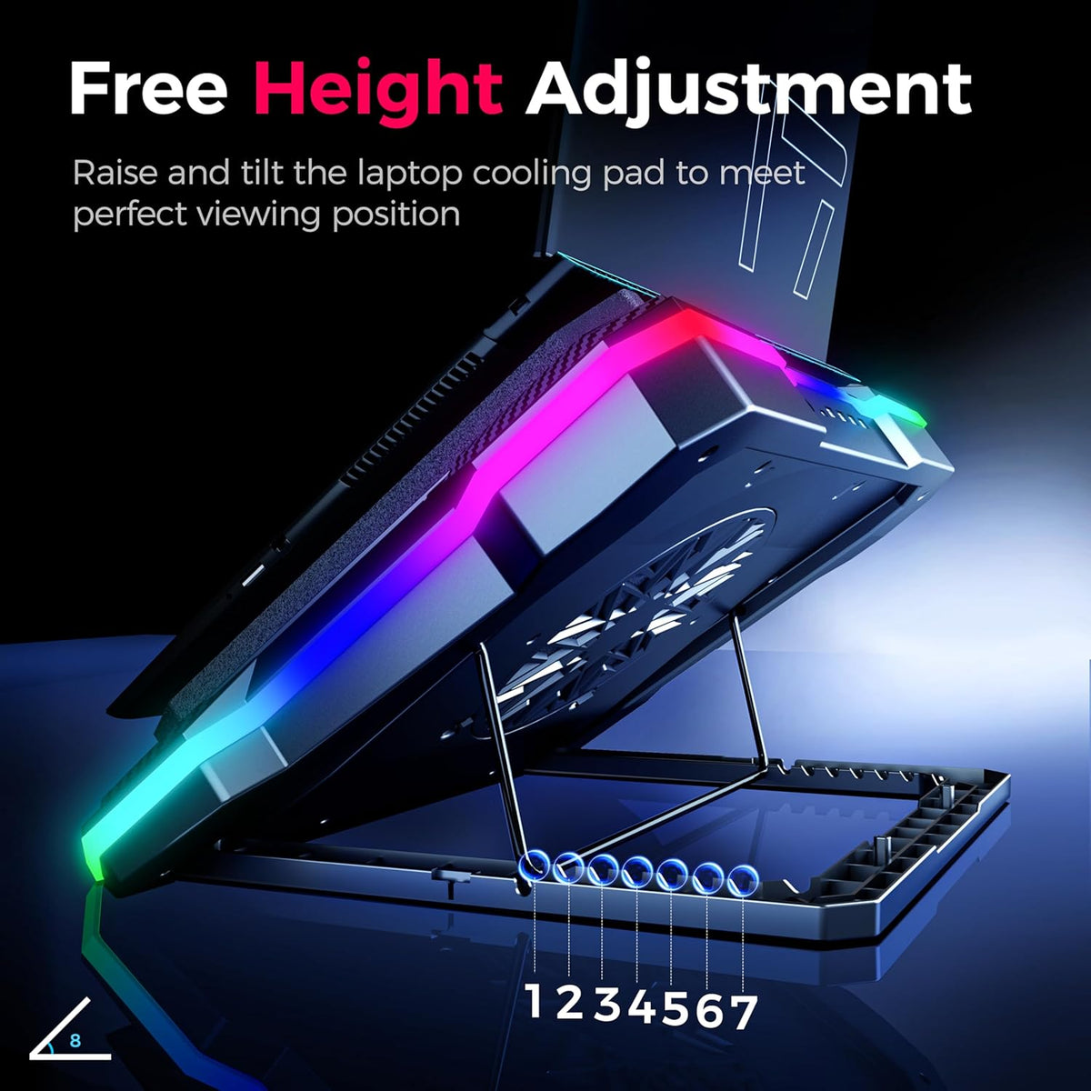 AICHESON Gaming Laptop Cooling Pad with Powerful Cooler Fans, RGB Lighting and Phone Holder for 15-19 inch Laptops and PC Computers