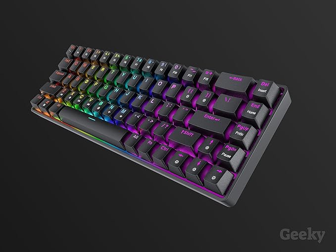 Geeky GK65 65% | Hot Swappable Mechanical Gaming Keyboard | 68 Keys Multi Color RGB LED Backlit for PC/Mac Gamer | ANSI US American Layout (Black Mechanical Red)
