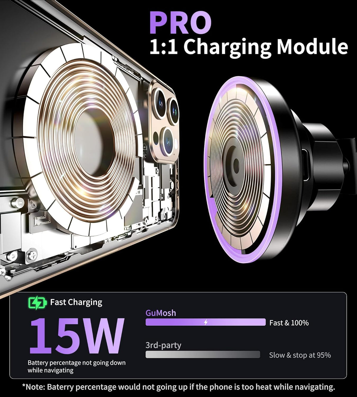 for MagSafe Car Mount Charger Dash Vent Windshield Wireless Car Charger with LED Light, Strong Magnetic Phone Holder for Car for iPhone 16 15 14 13 12 Series, Fit MagSafe Accessories (Purple)