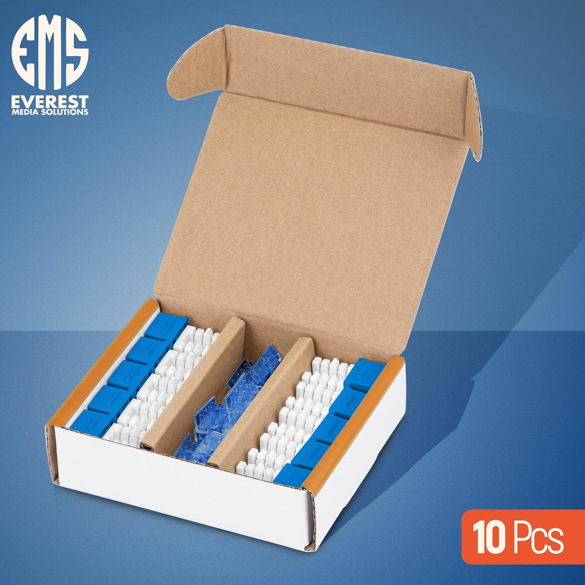 Everest 90° Angled RJ45 Cat5e Keystone Jacks 10-Pack in Blue - Slim Profile Female RJ45 Connectors - Cat 5e Keystone Jack - Compatible with 90° Angled Speed Termination Tool - easyJACK (B094WB91H3)